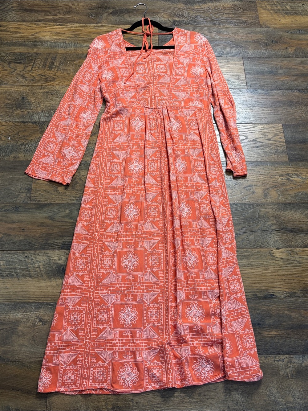 Zara Coral Printed Maxi Dress with Square Neck and Back Tie